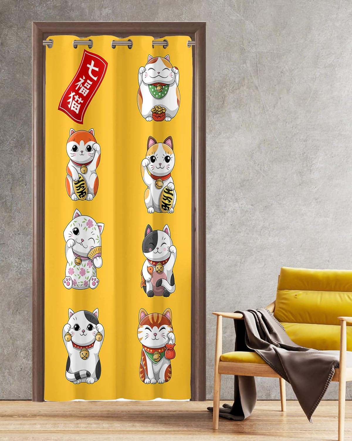 Lucky Cats Blackout Door Curtains for Home Decor