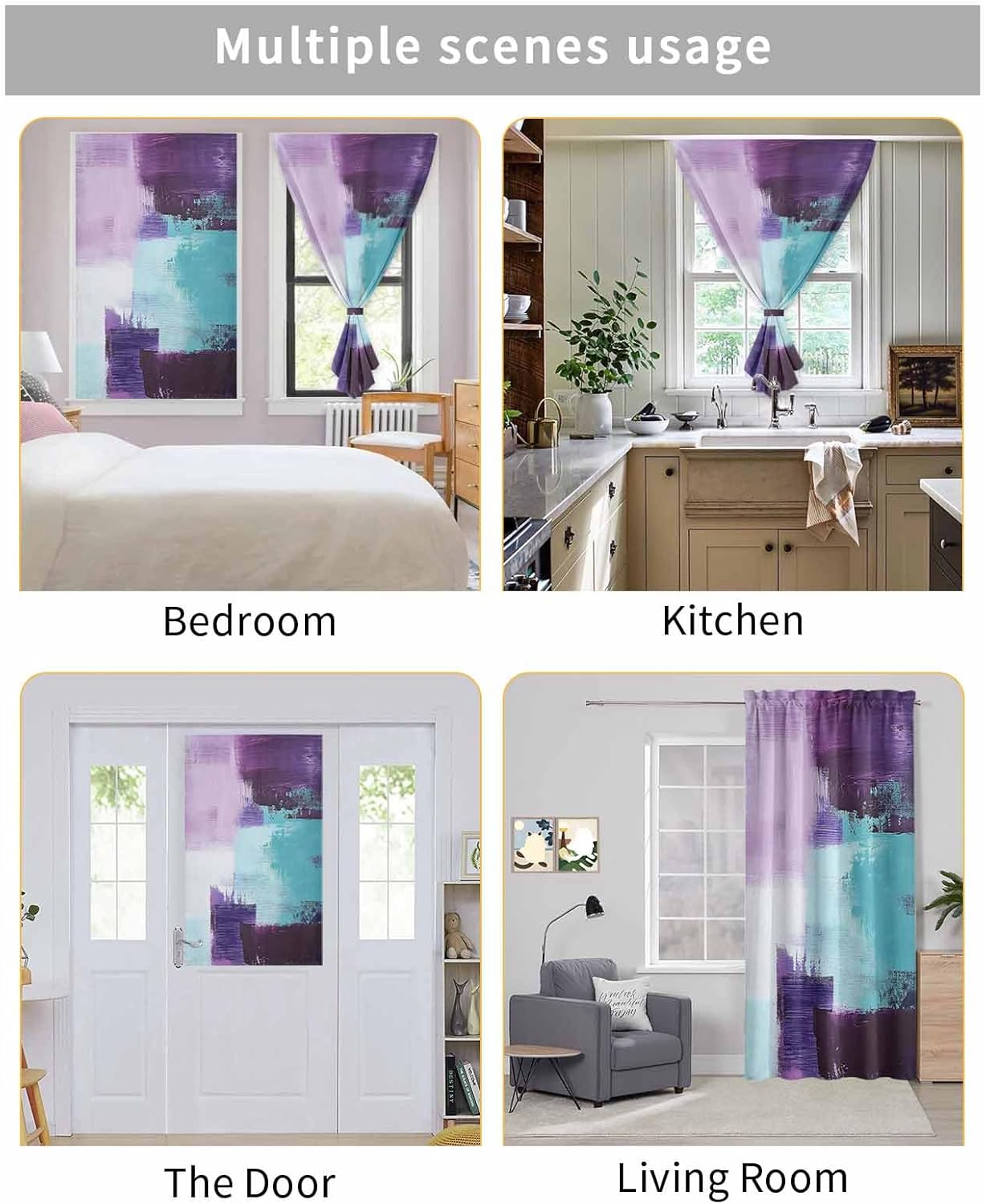 Purple Turquoise Self Adhesive Blackout Curtains 52x84