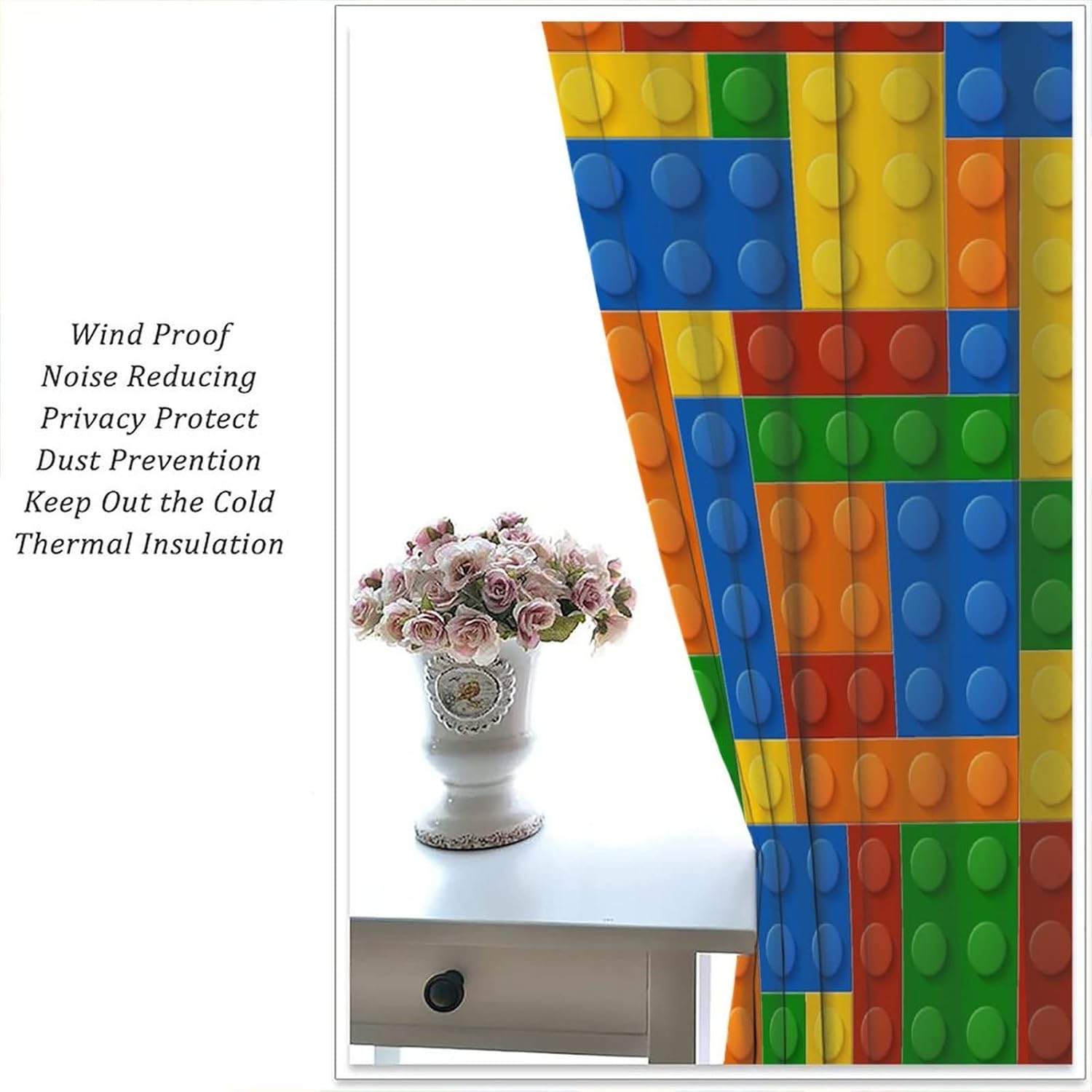 Colorful Building Blocks Toy Curtains with Rod Pocket