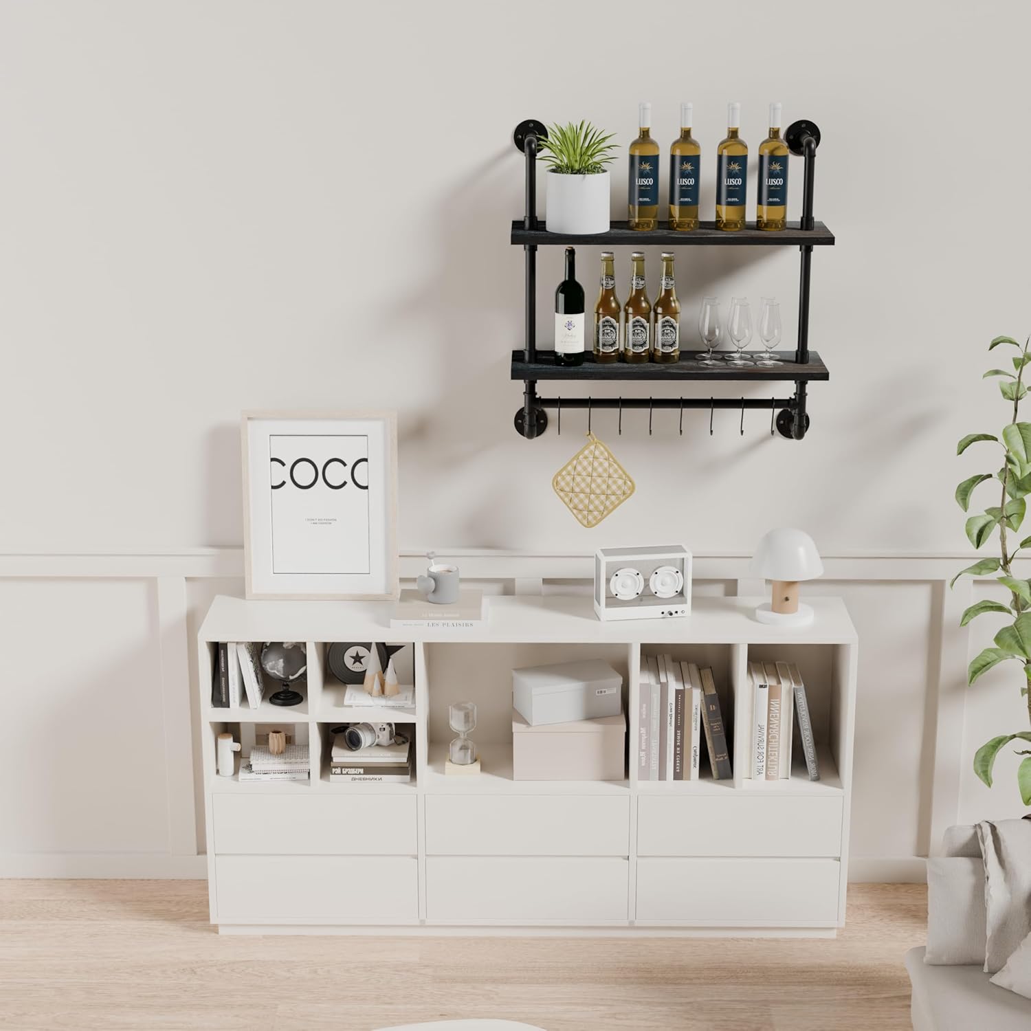 ROGMARS Industrial Pipe Bathroom Shelves with Towel Bar Hooks