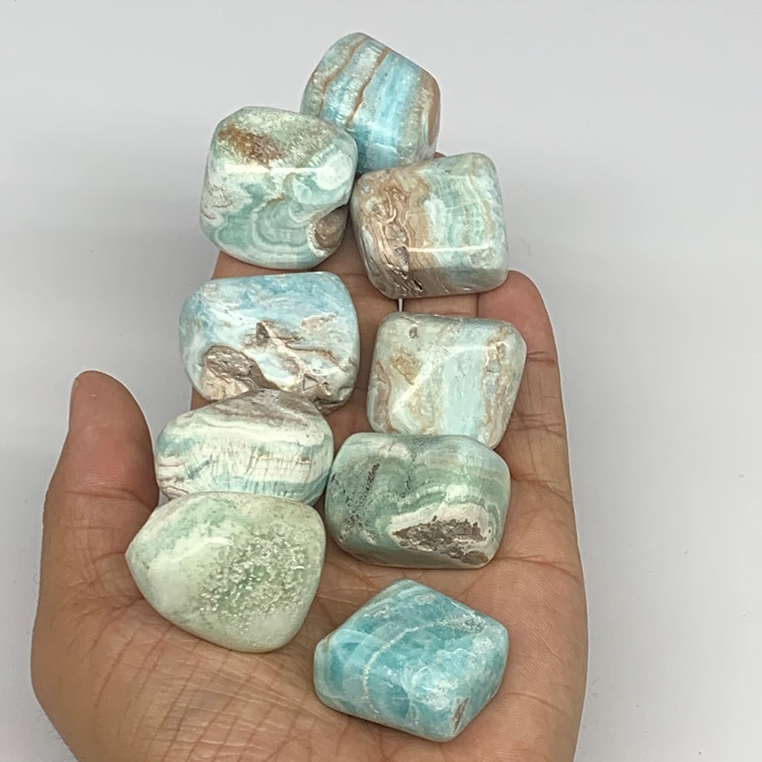 Natural Blue Aragonite Tumbled Stones 9pcs From Afghanistan