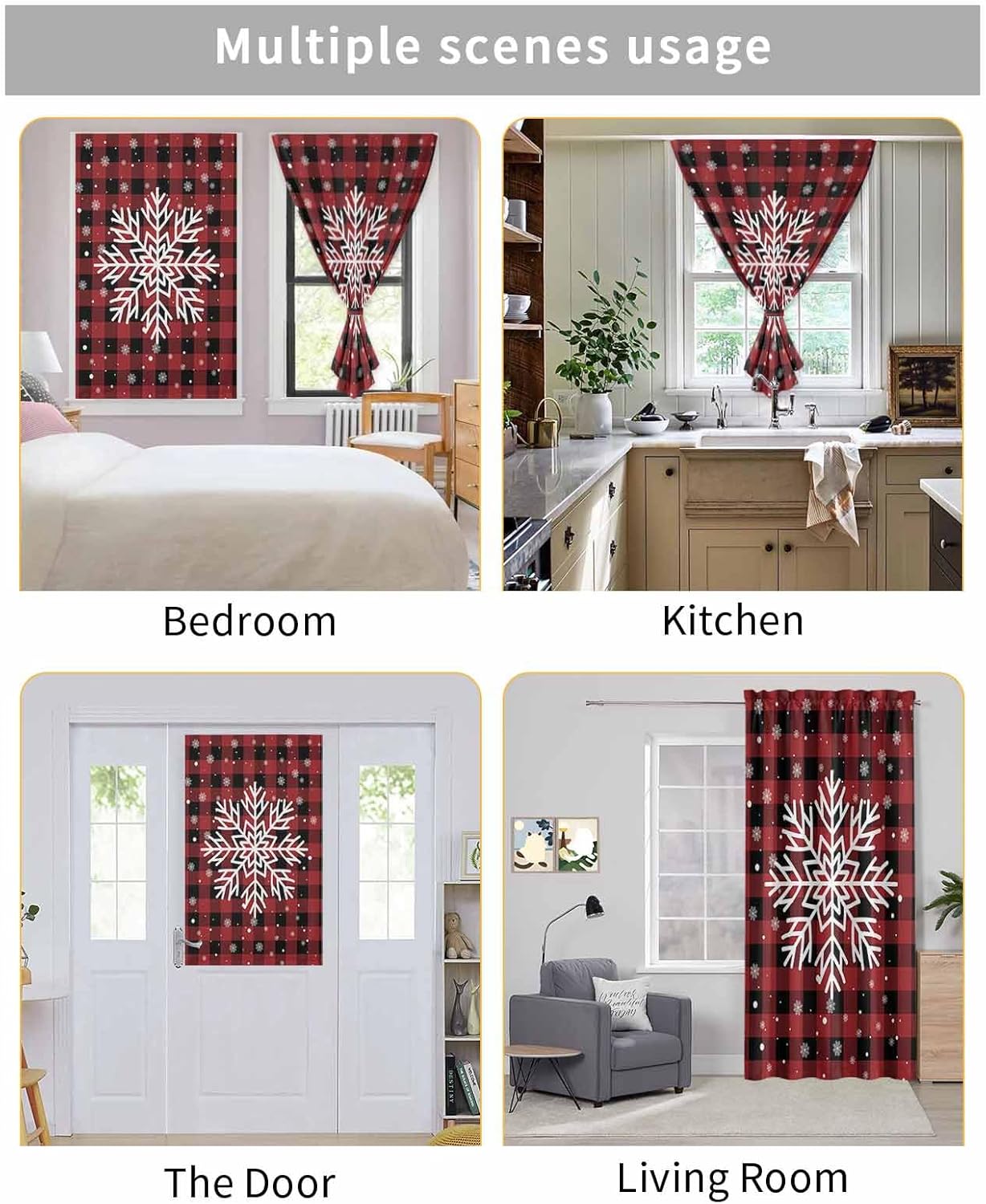 Christmas Red Black Checkered Self Adhesive Curtains for Windows
