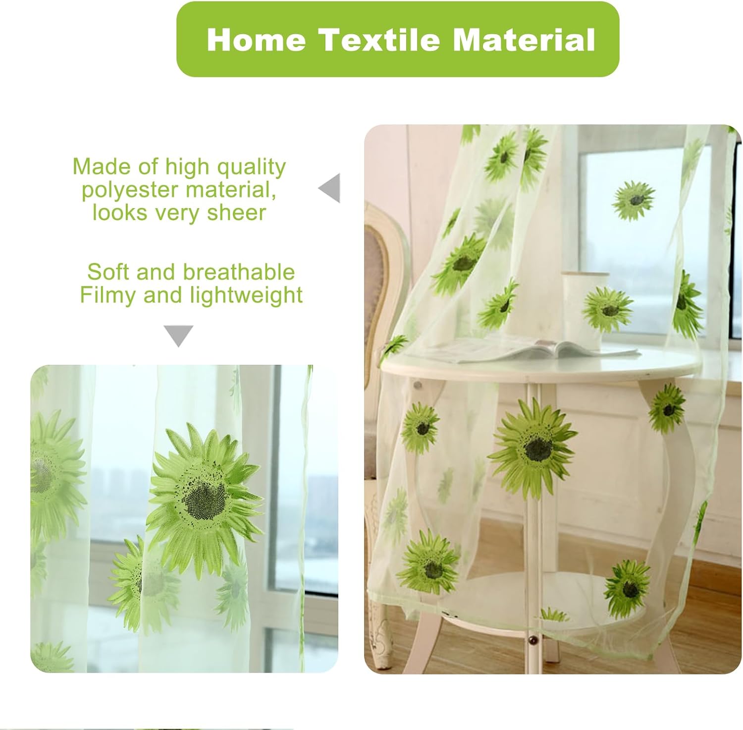 Ufurty Sunflower Floral Sheer Curtain Panels 2PCS