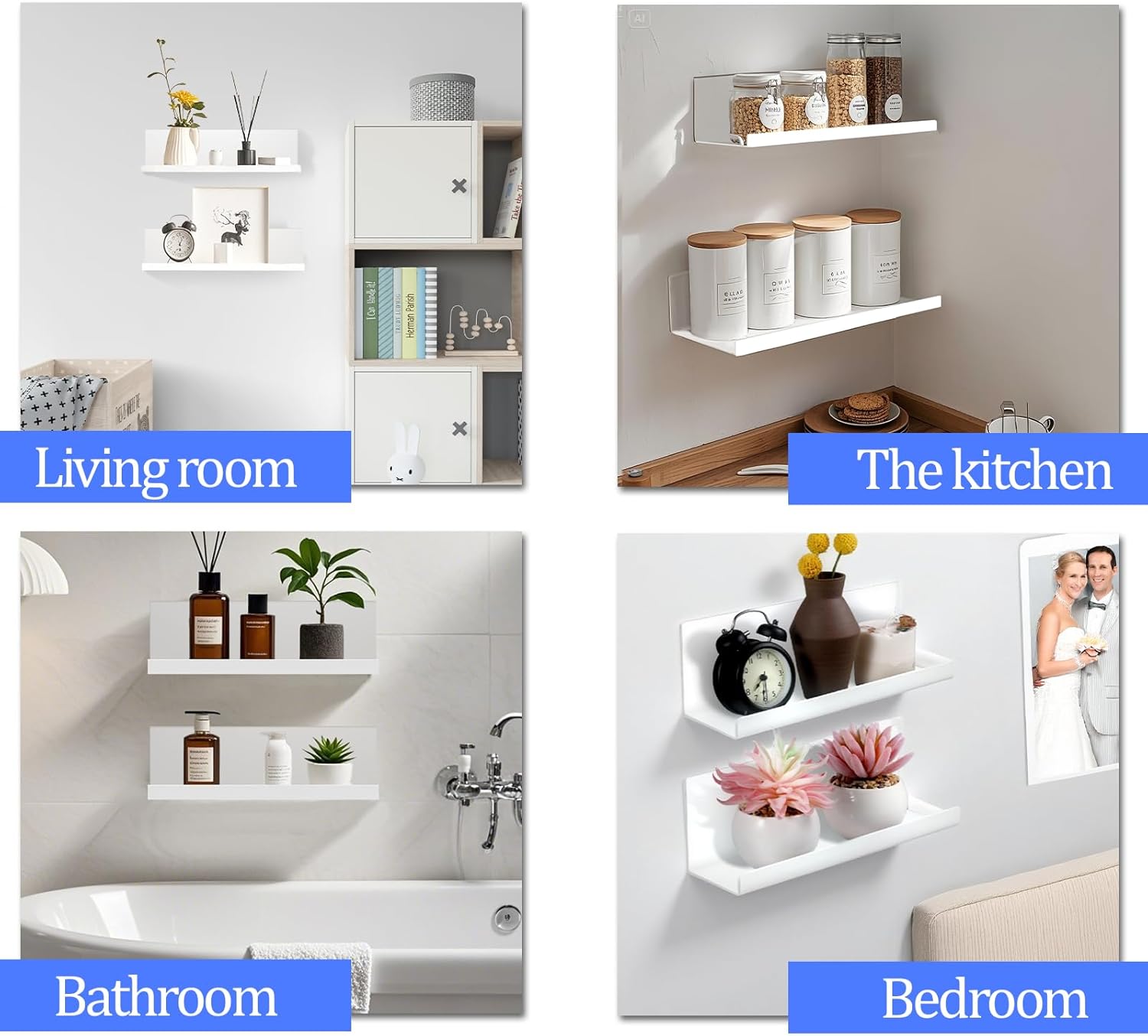 White Floating Shelves No Drilling Acrylic Wall Shelves 2 Pack