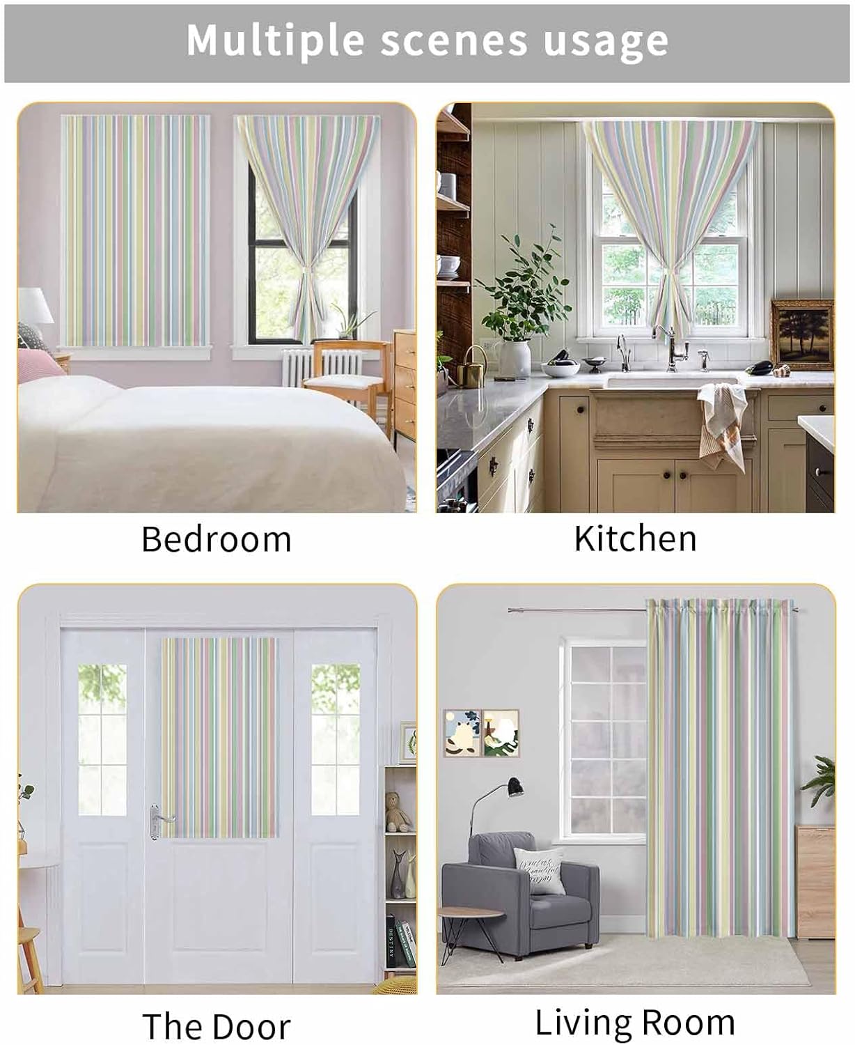Rainbow Striped Self Adhesive Curtains for Windows 59x84 Inches