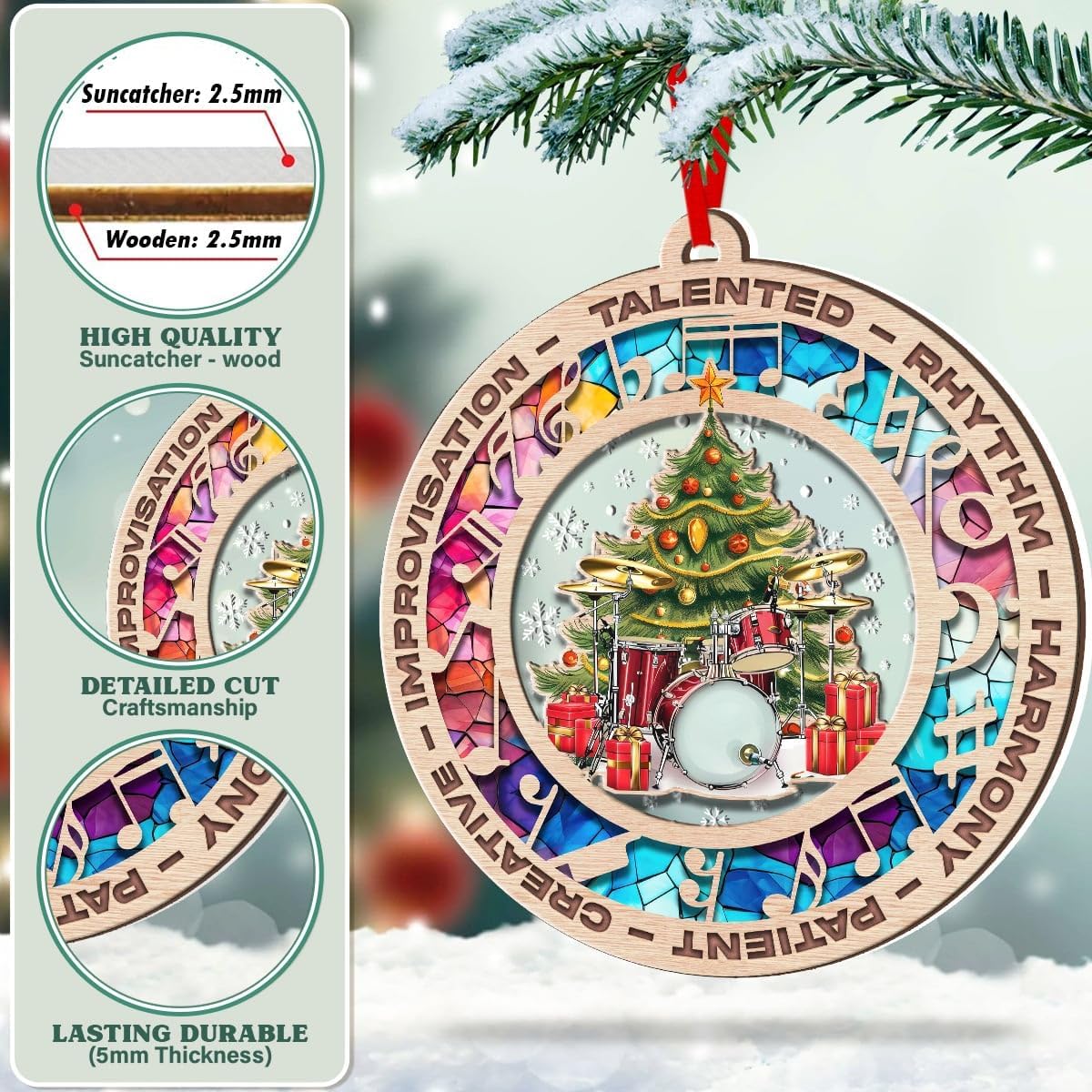 Drum Suncatcher Christmas Tree Decor for Drummers