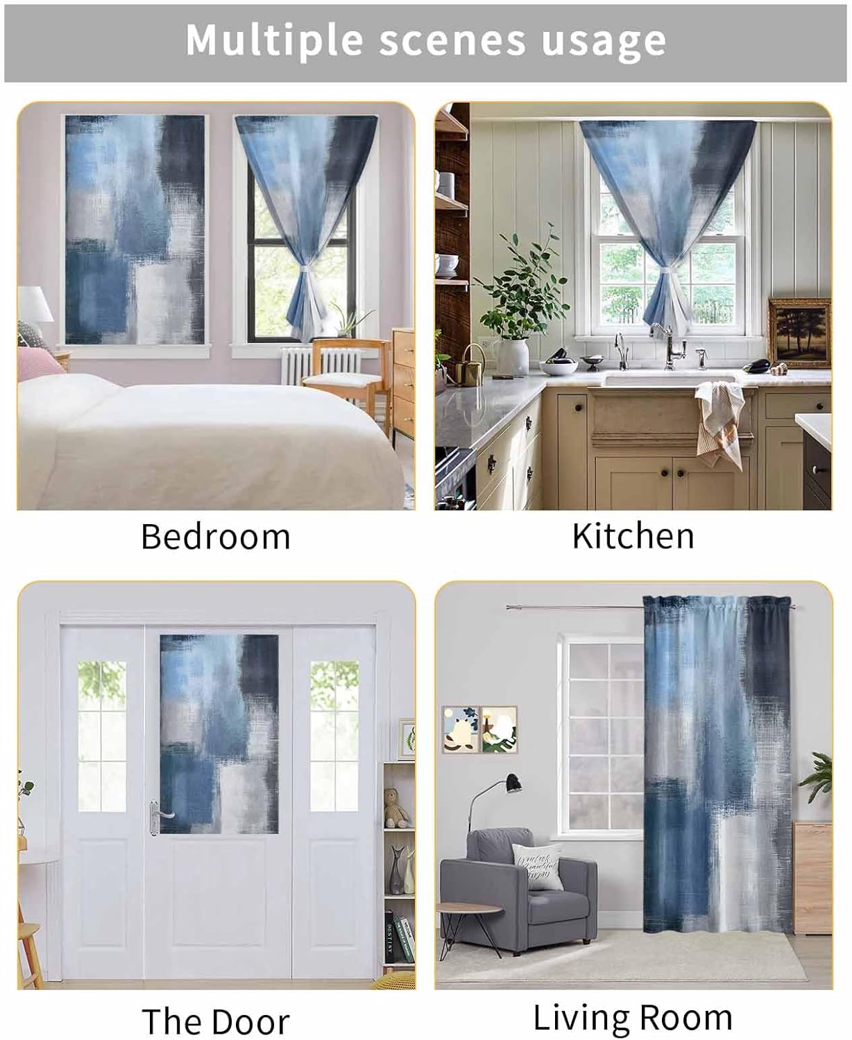 Abstract Blue Self Adhesive Portable Curtains for Windows