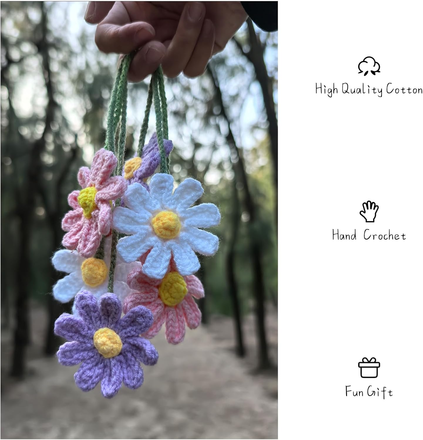 Cute Crochet Daisy Car Hanging Ornament Pink
