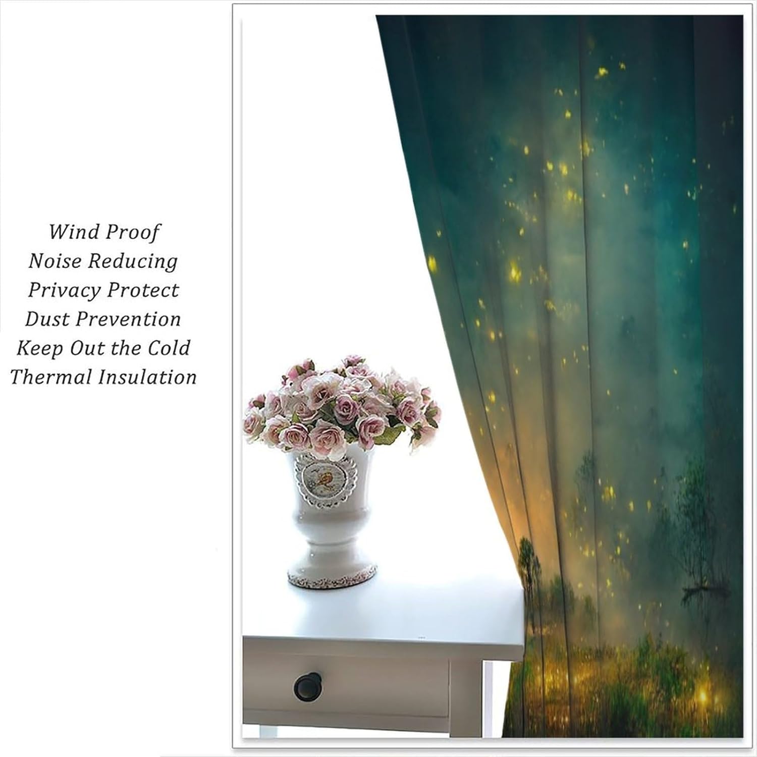 Firefly Blackout Curtain Panels Fantasy Landscape with Light for Kids Room