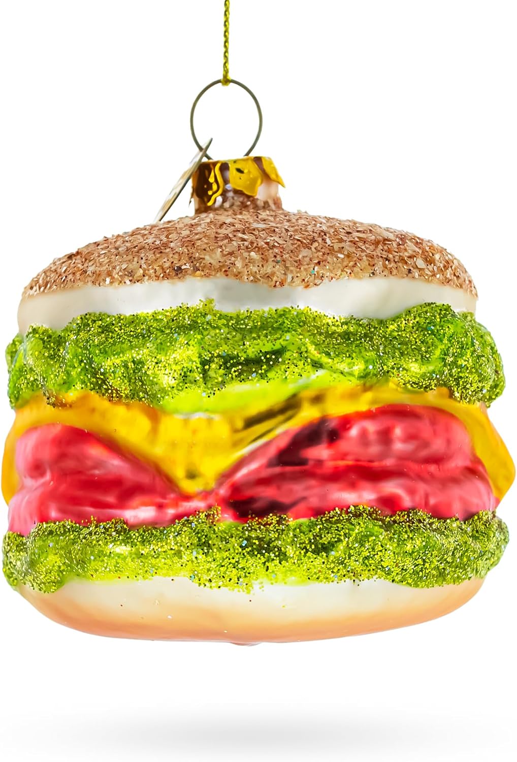 Juicy Cheeseburger Blown Glass Christmas Ornament 1