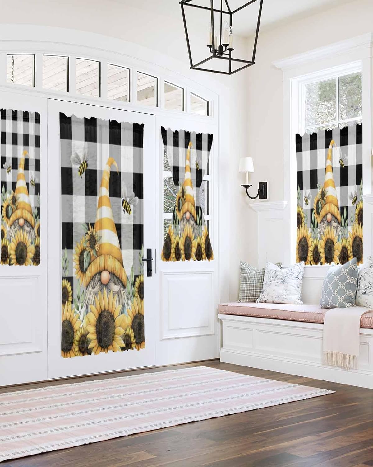 Yellow Dwarf French Door Curtain with Sunflower Hat Design