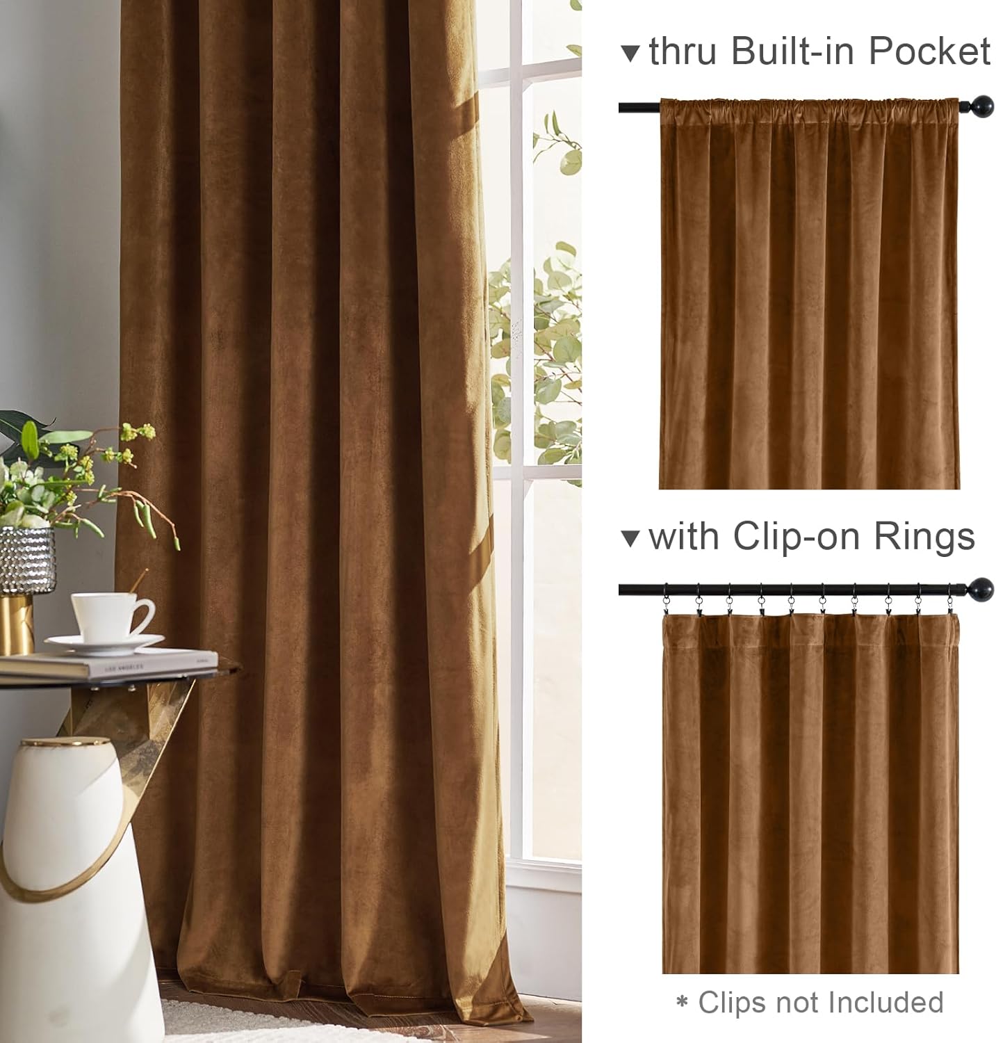 Lazzzy Gold Velvet Thermal Insulated Curtain 84 Inch Panel