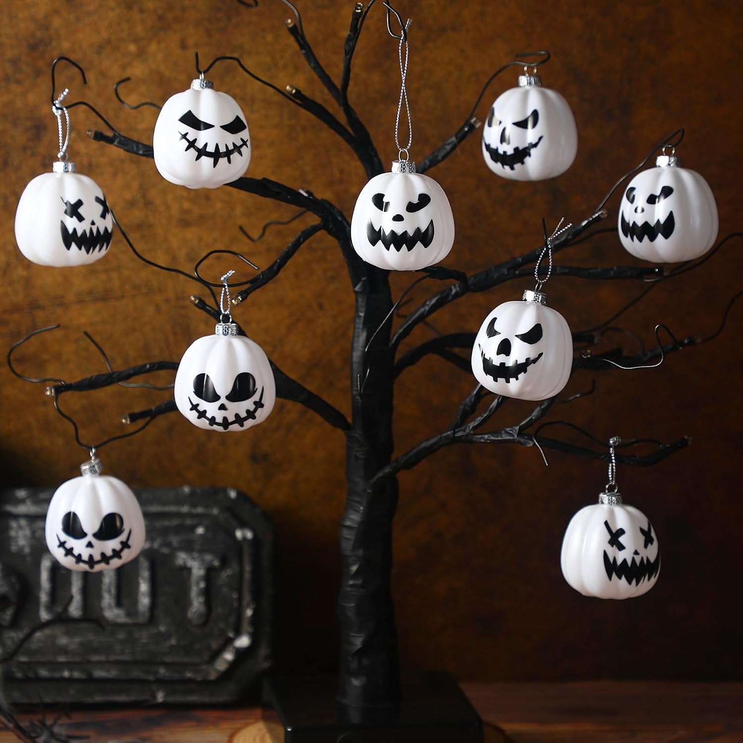 Liliful 12 Pcs Black and White Pumpkin Hanging Ornaments