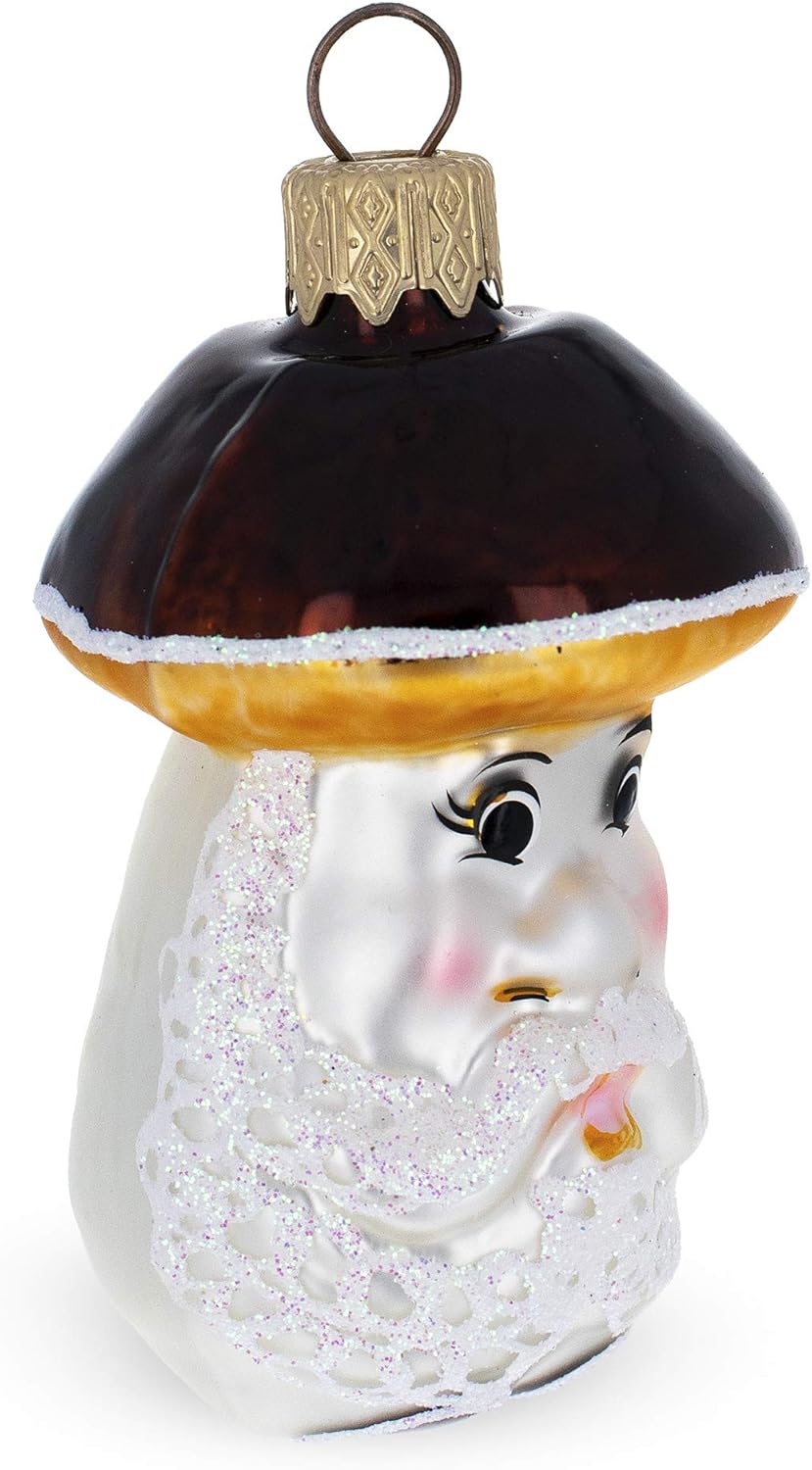 Mushroom Grandpa Glass Christmas Ornament 1