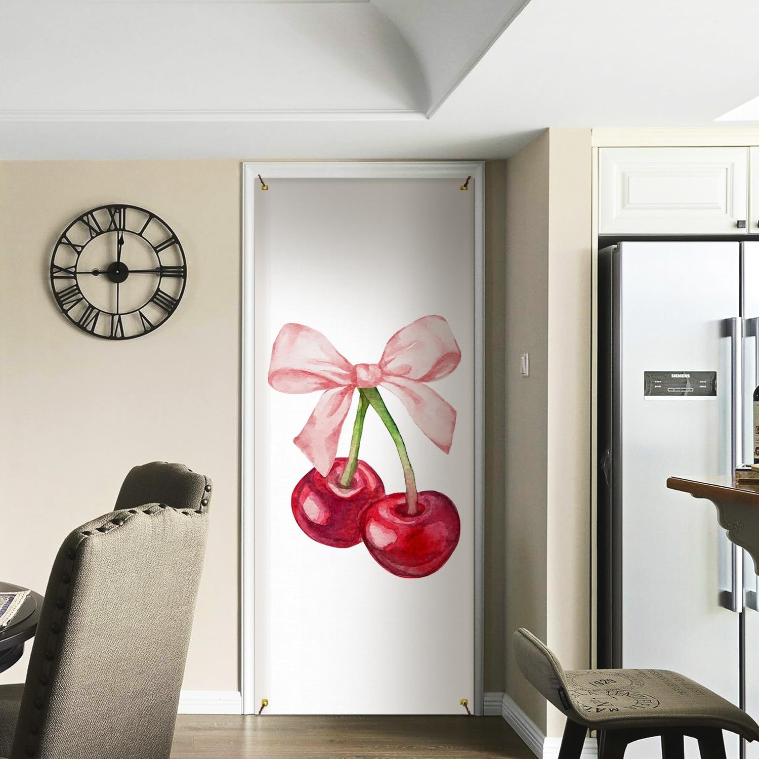 Coquette Pink Bow Cherry Door Cover Decorations 35x79 Inch