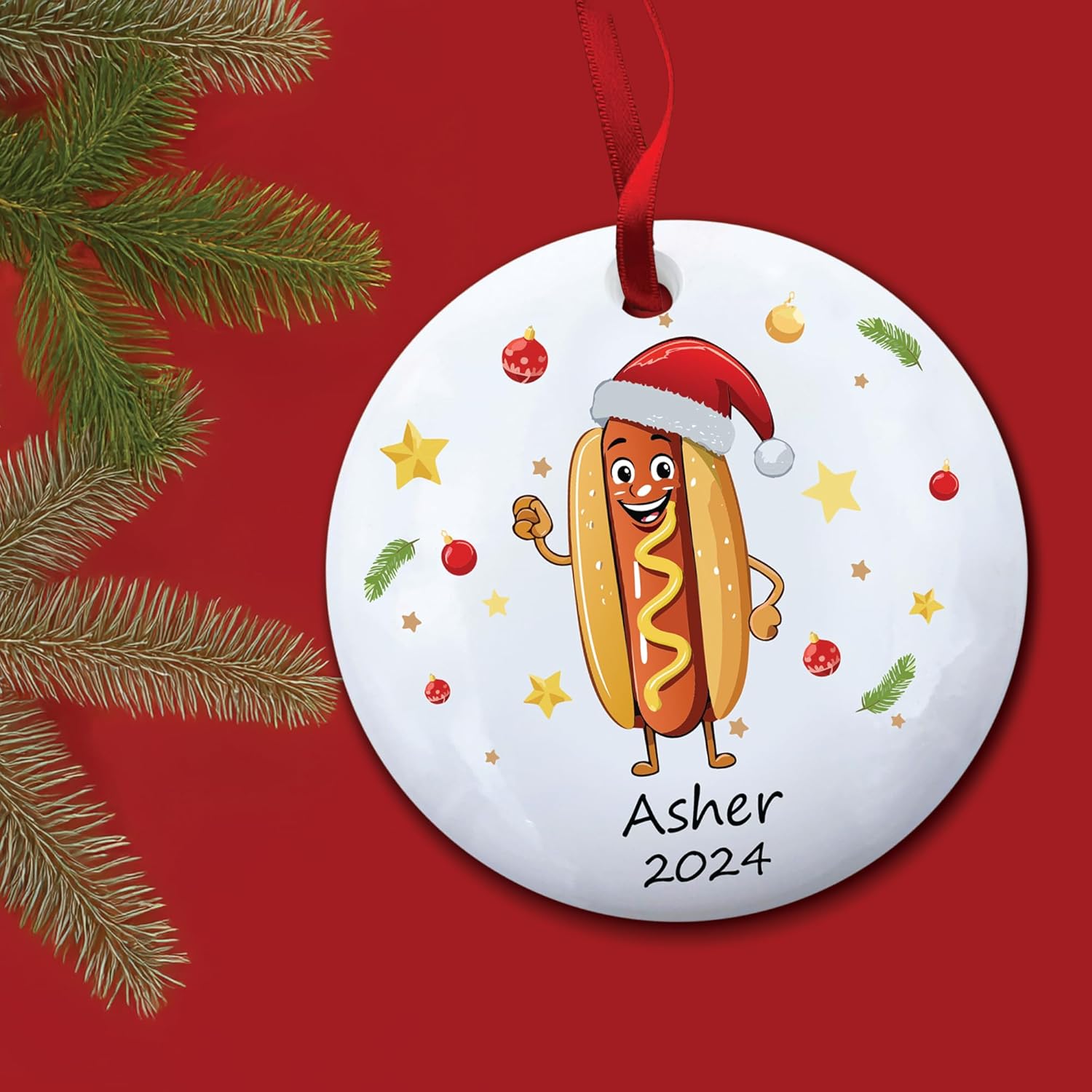 Personalized Hot Dog Ornament for Christmas Tree