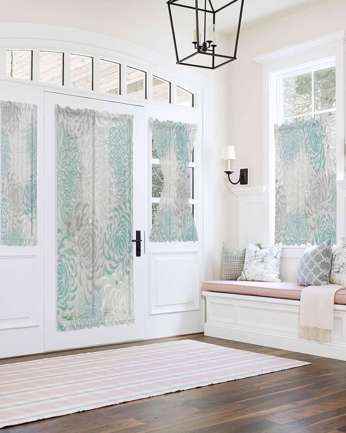 Yomandocix Aqua White French Door Curtain