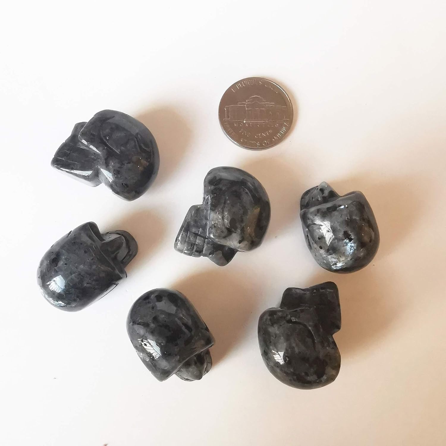 2 Pcs Natural Black Labradorite Mini Crystal Skull Figurines