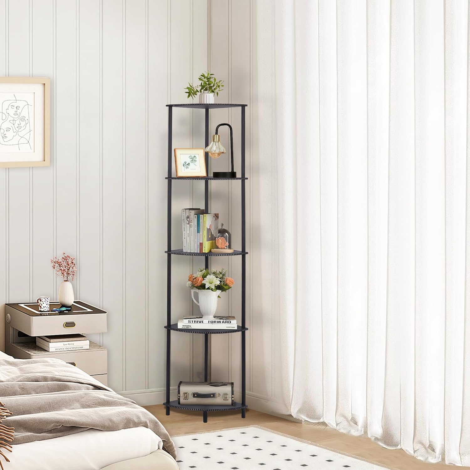 Defined Deco 63 Inch Corner Shelf 5 Tier Industrial Bookshelf