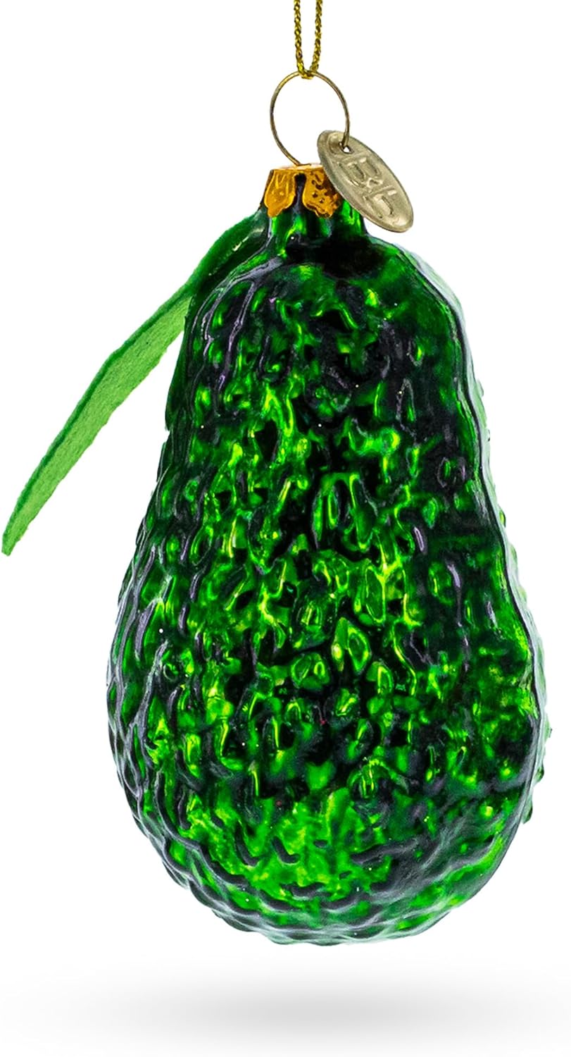 Avocado Leaf Glass Christmas Ornament