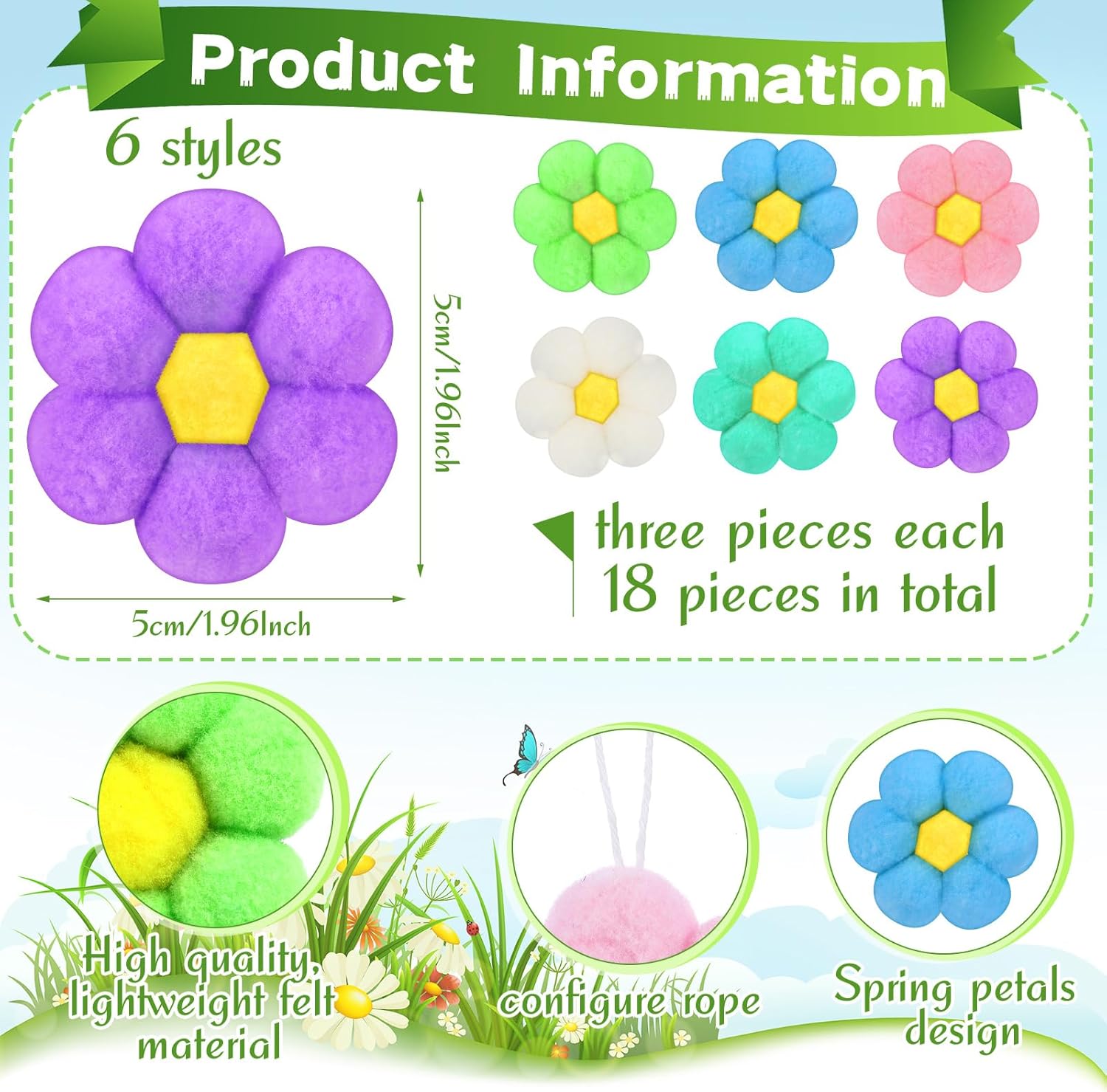 18 Pcs Spring Tree Felt Daisy Hanging Decor