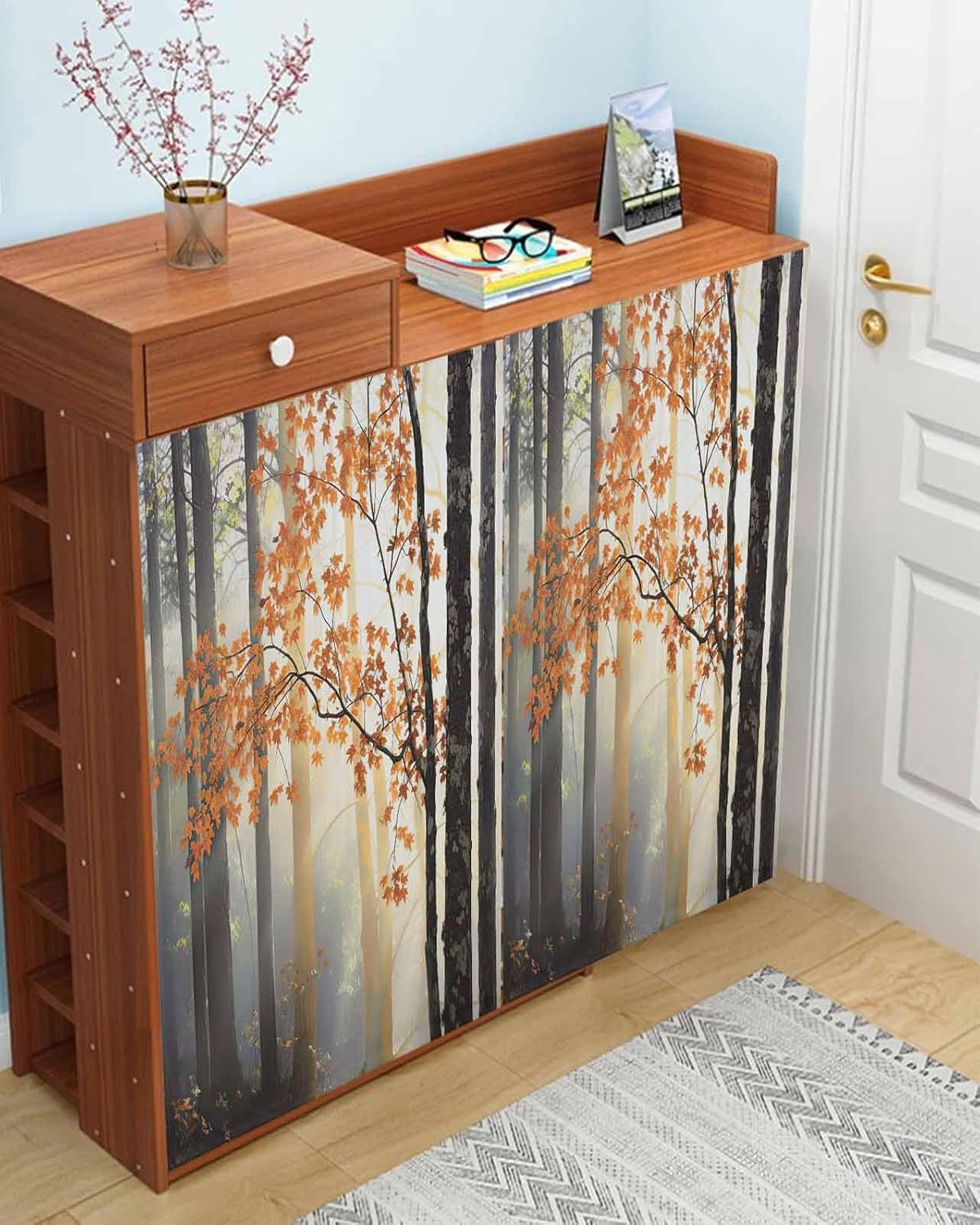 Orange Botanical Self Adhesive Blackout Curtains for Windows
