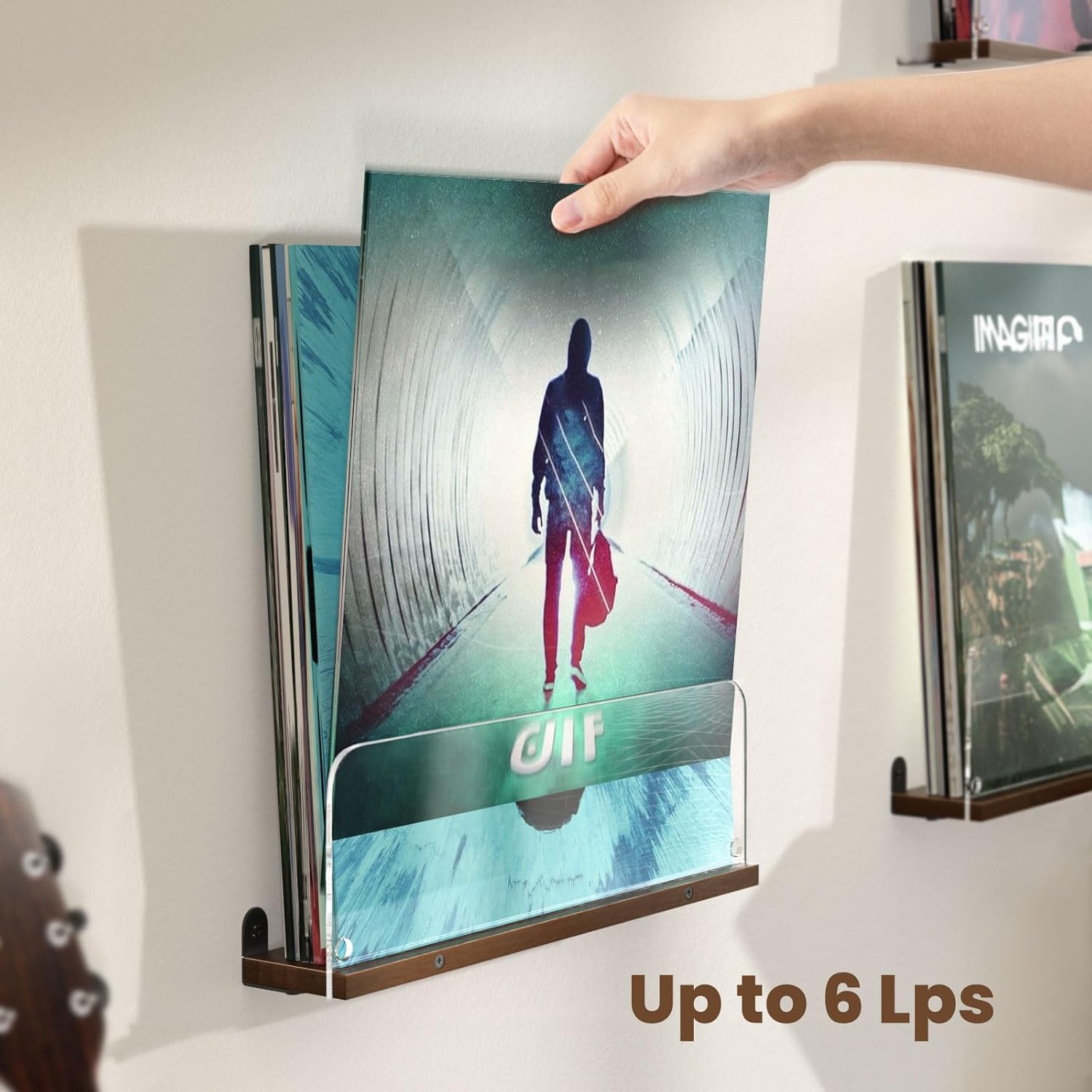 AITEE Vinyl Wall Mount Shelf 2 Pack Holds 6 Lps