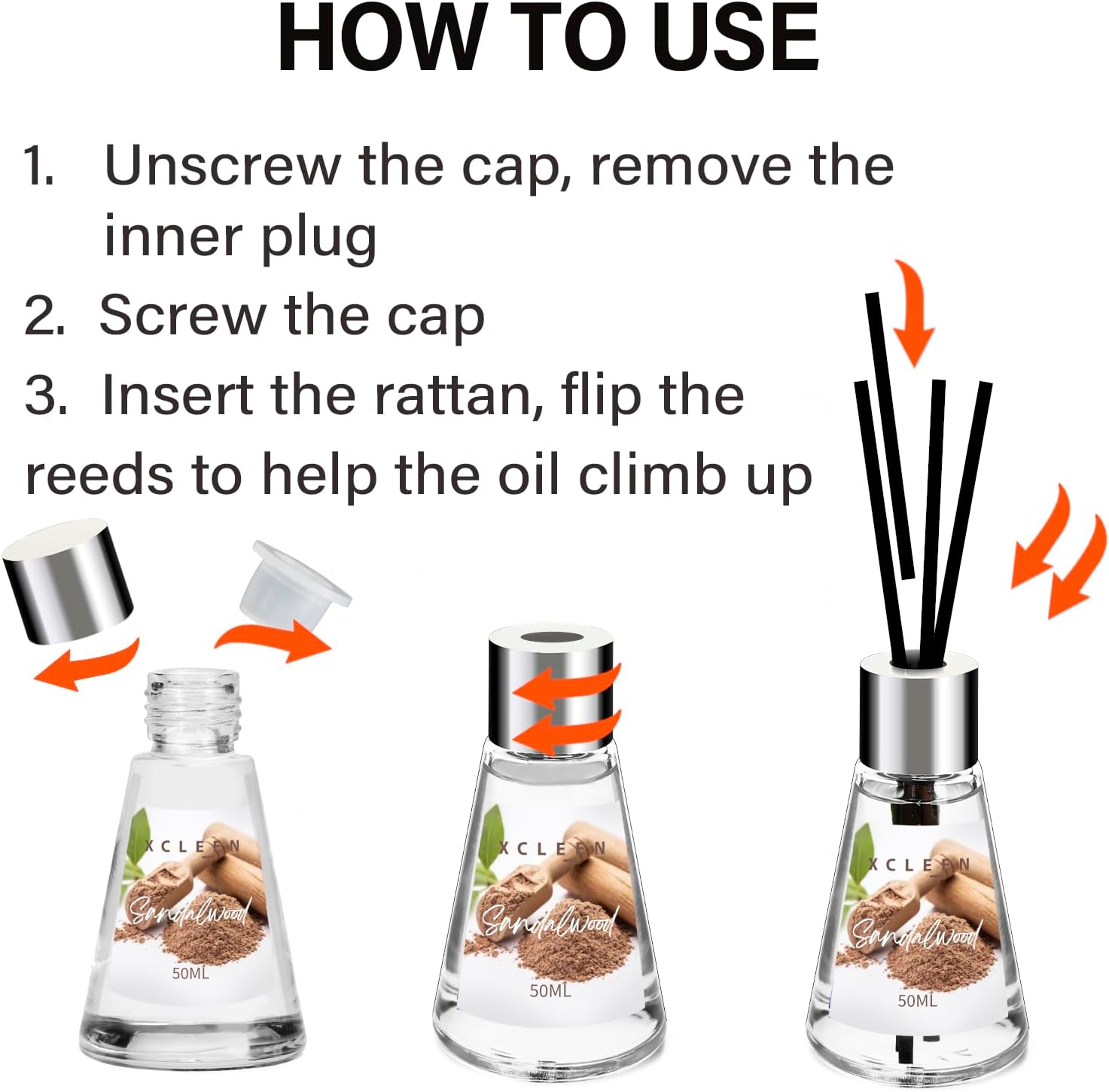 Xcleen 3 Pack Reed Diffuser Set - Citrus Escape Sandalwood