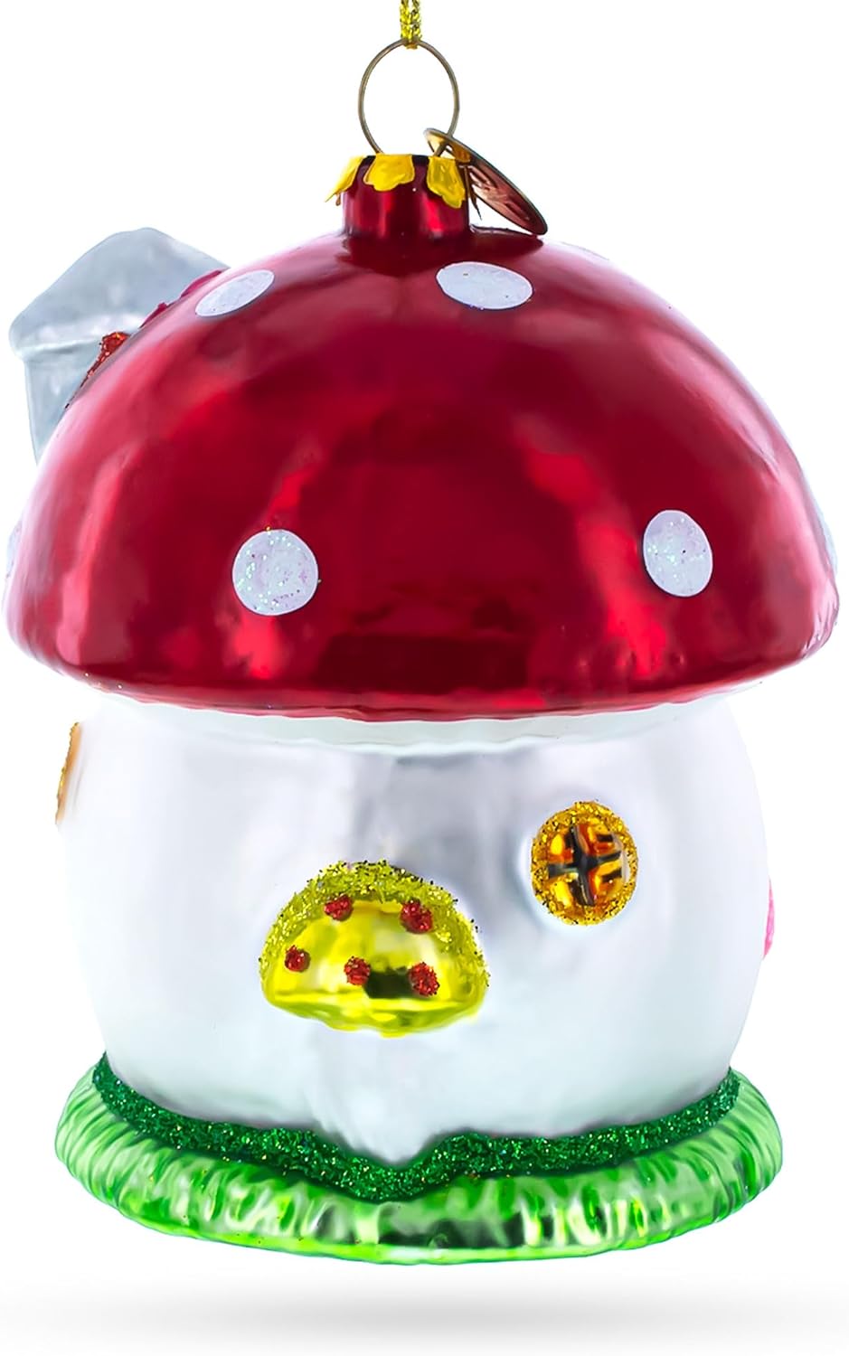 Whimsical Fairy Tale Mushroom House Glass Christmas Ornament 1