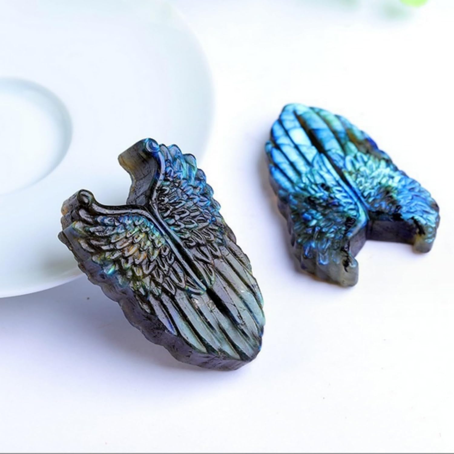 2pc Natural Blue Crystal Labradorite Hand Carved Love Token