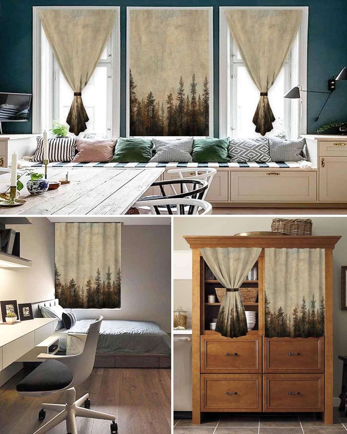 Forest Tree Self Adhesive Blackout Curtains for Windows