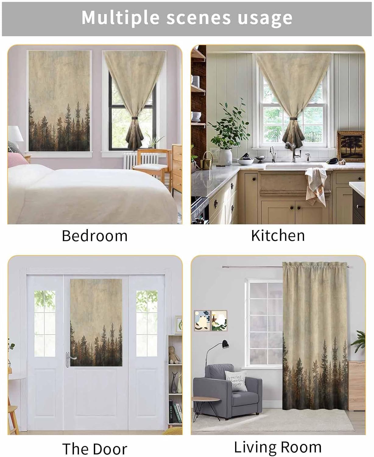 Forest Tree Self Adhesive Blackout Curtains for Windows
