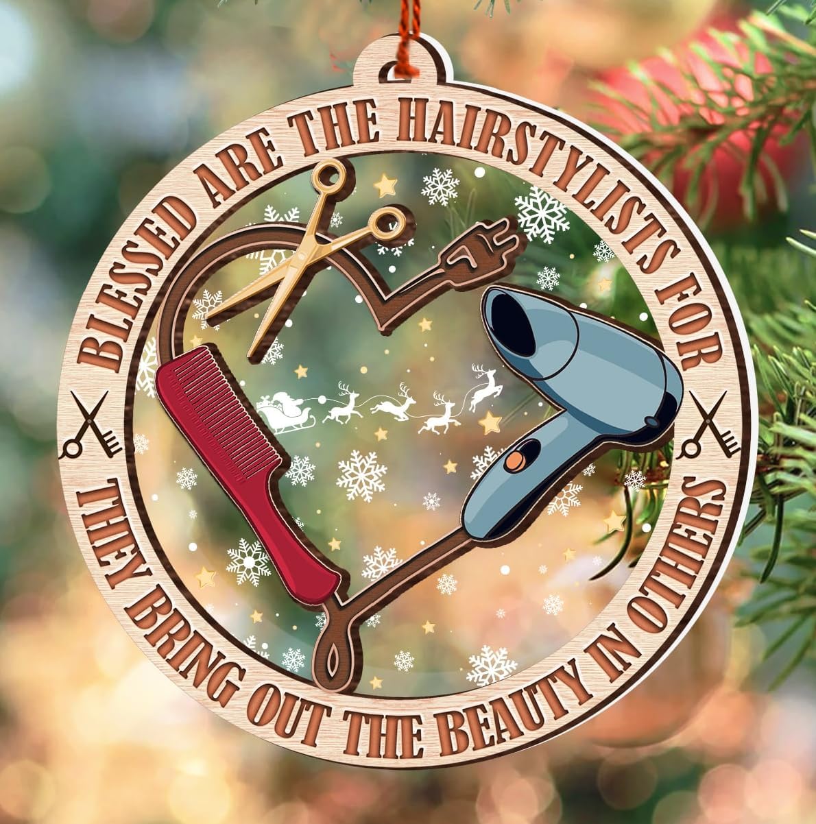 Hairdresser Christmas Ornament 2024 - Wood Acrylic Decor
