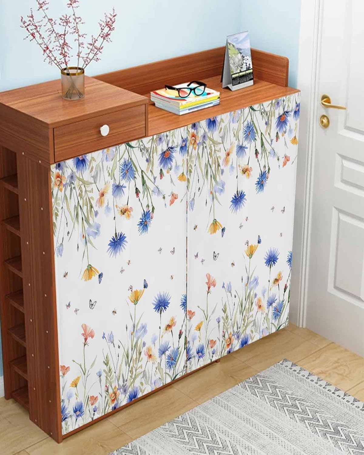 Spring Floral Self Adhesive Portable Curtains for Windows