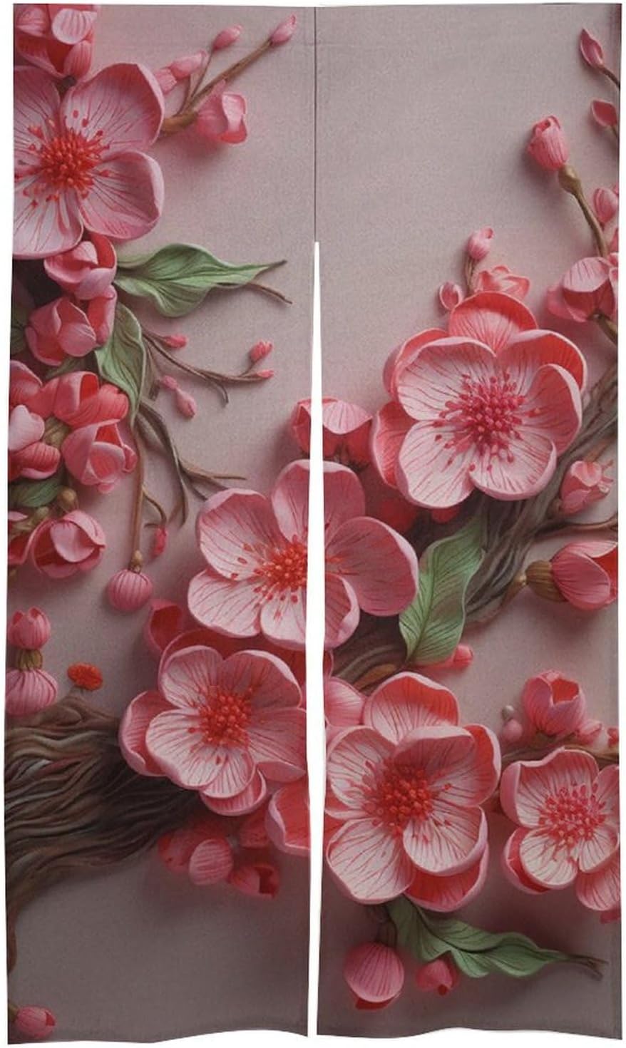 Japanese Noren Door Curtain with Leaves 34x57 Inch Split Drape
