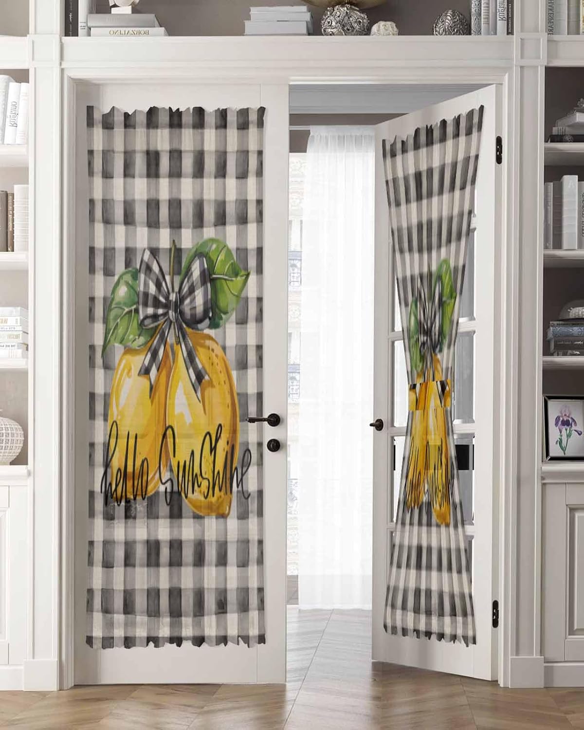 Lemon Plaid French Door Curtain 54W x 72L