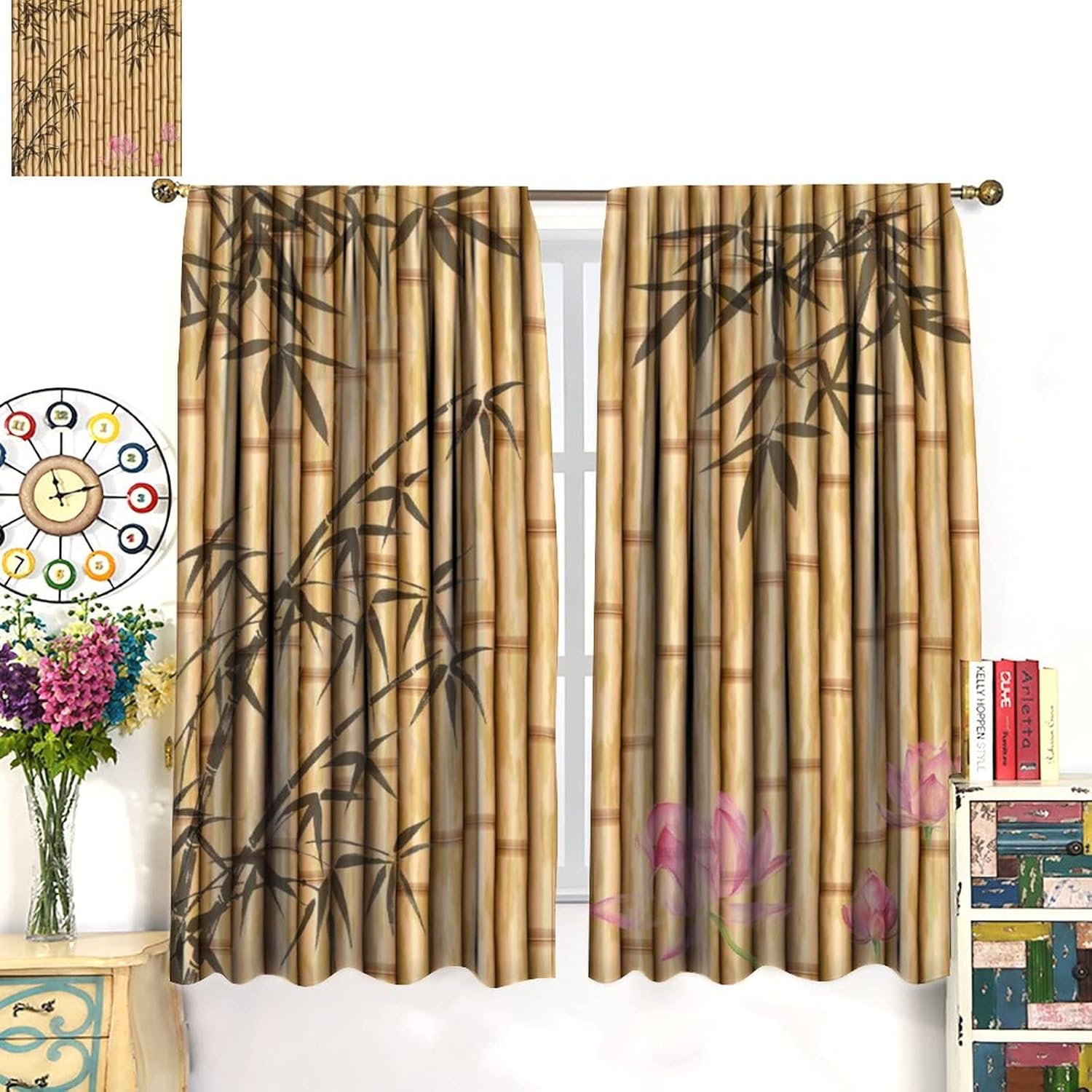 Bamboo Print Curtains for Bedroom and Living Room