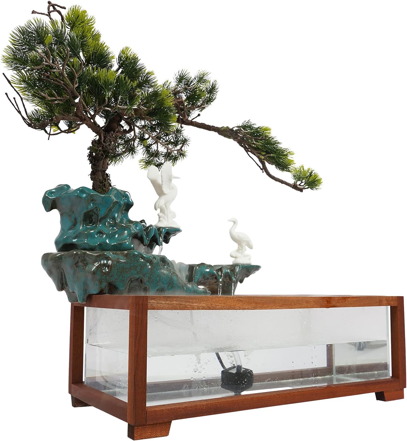 Antique Style Tabletop Water Fountain with Fish Tank and Crane Statues