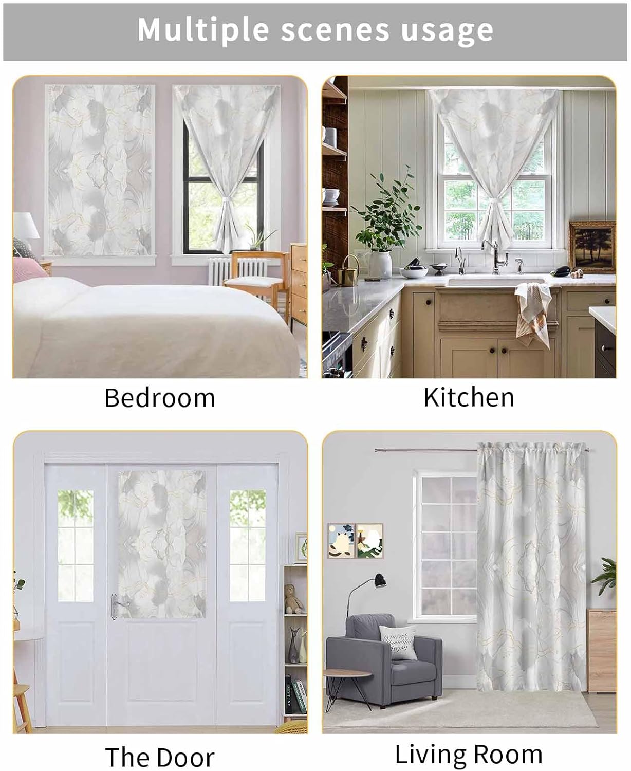 Grey Ombre Marble Self Adhesive Portable Curtains for Windows