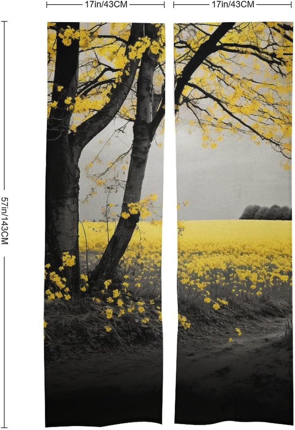 Japanese Noren Black Trees Yellow Flowers Door Curtain