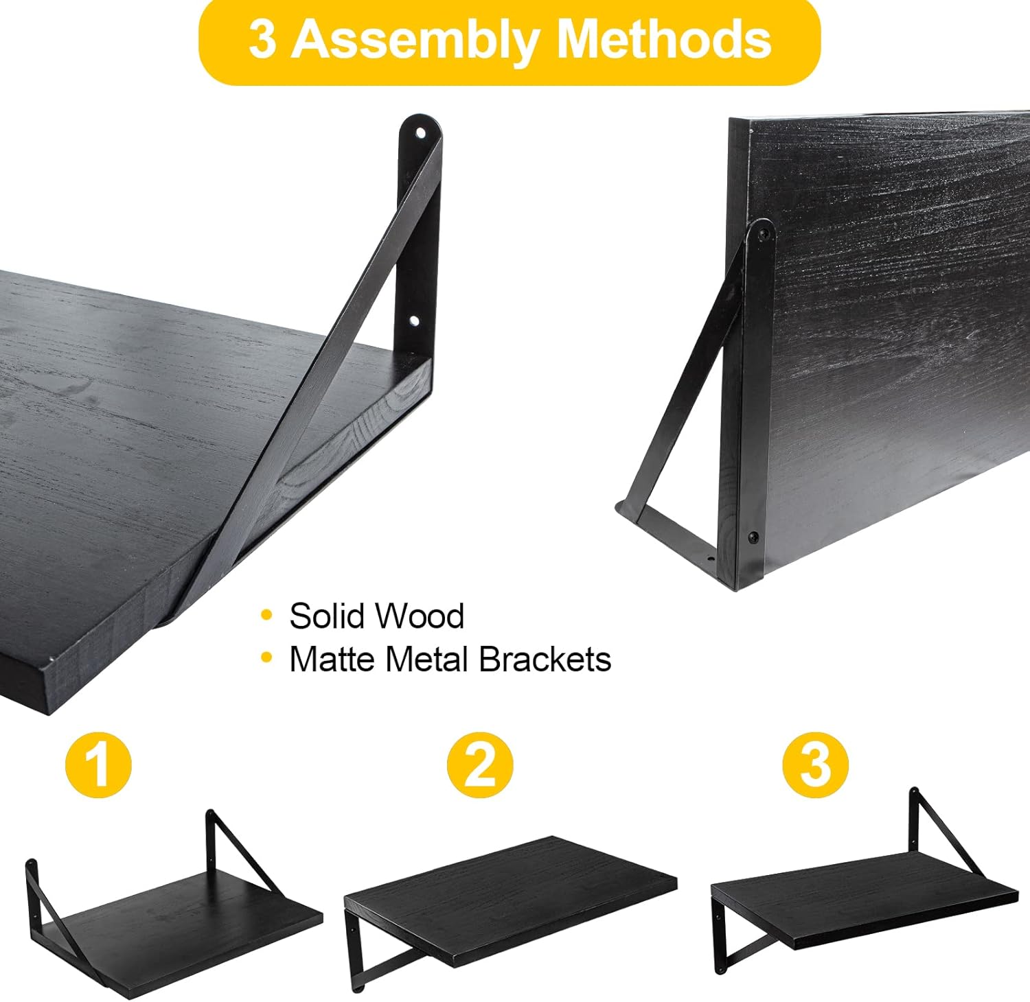 SAUMONIERES Floating Shelves Wall Bookshelf Set of 2 Black