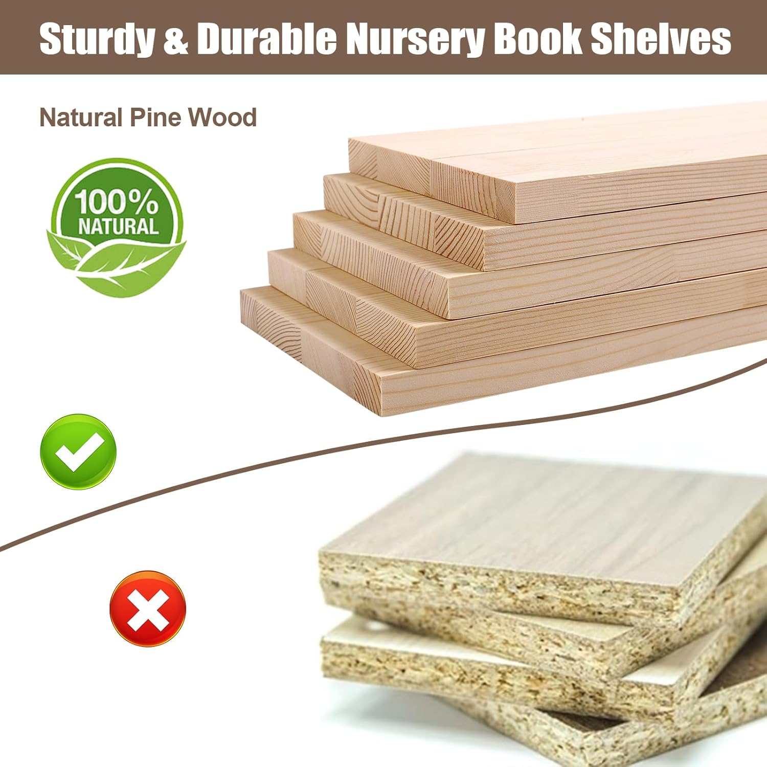 Floating Nursery Book Shelves with Hooks - Set of 3 20 Inches