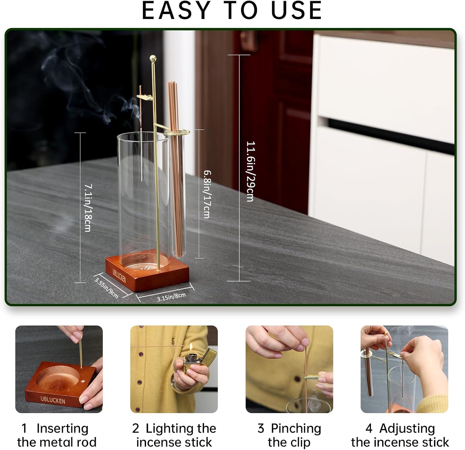 UBLUCKEN Incense Holder for Sticks with Glass Ash Catcher and Brush