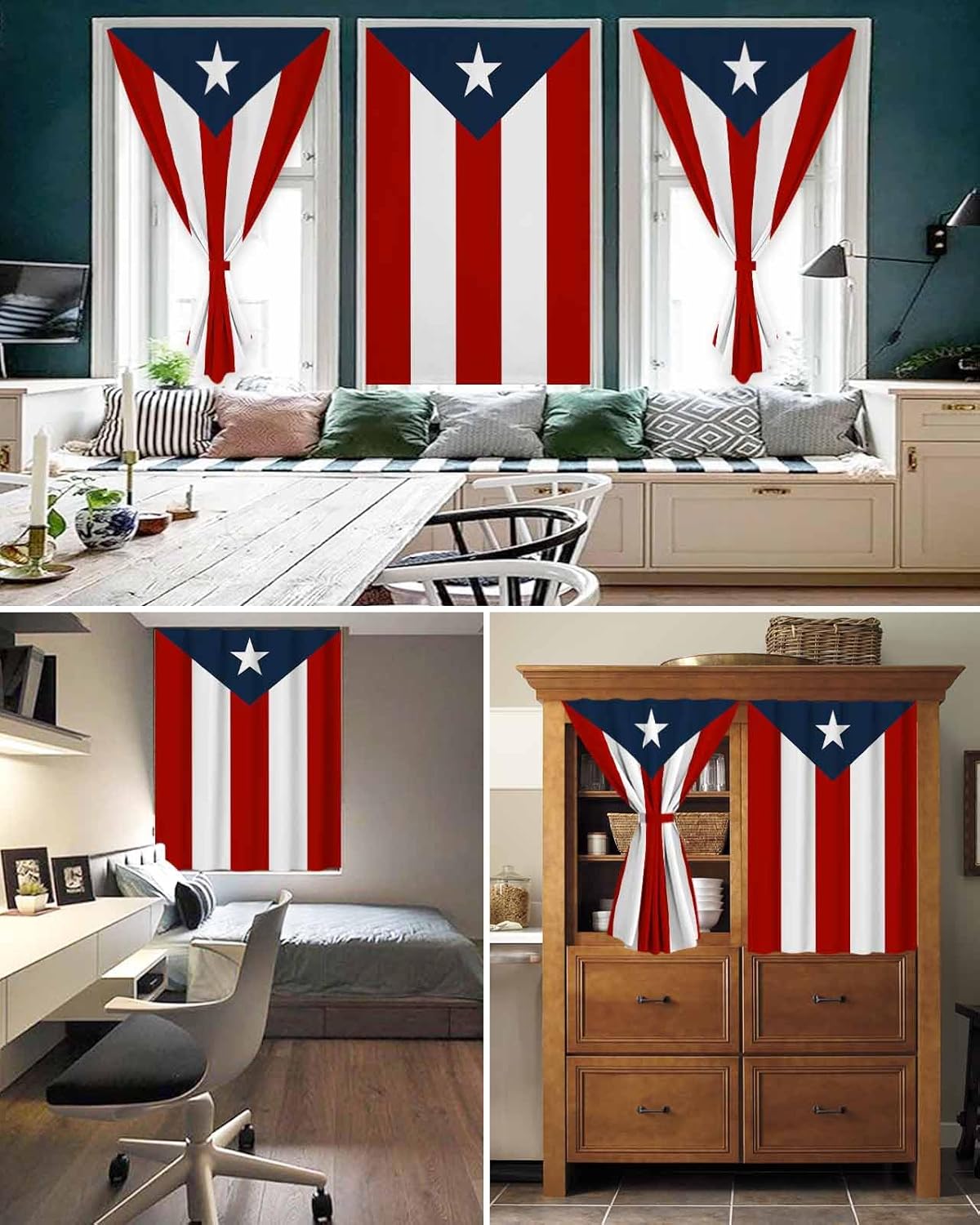 Yomandocix National Flag Puerto Rico Self Adhesive Curtains for Windows