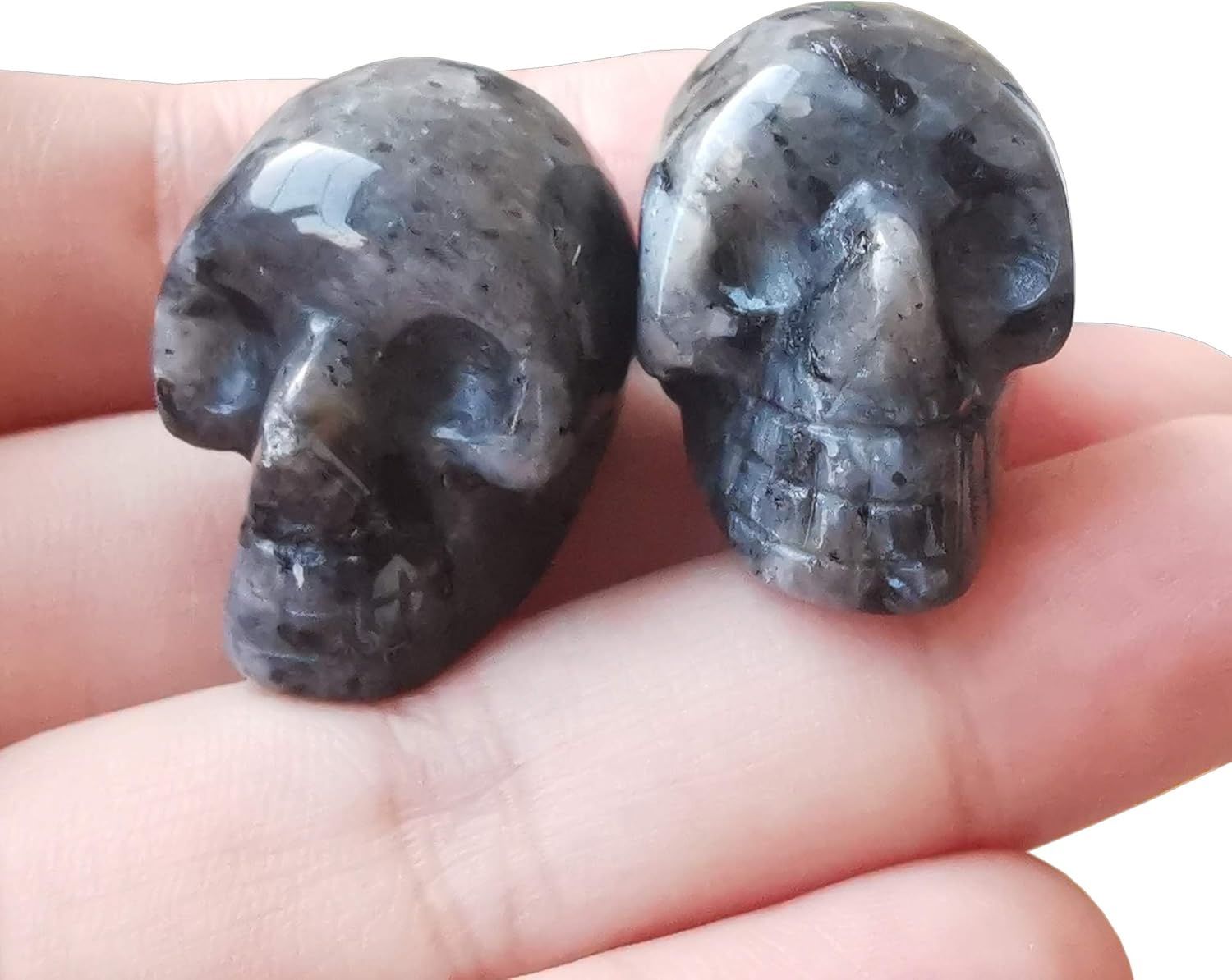 2 Pcs Natural Black Labradorite Mini Crystal Skull Figurines