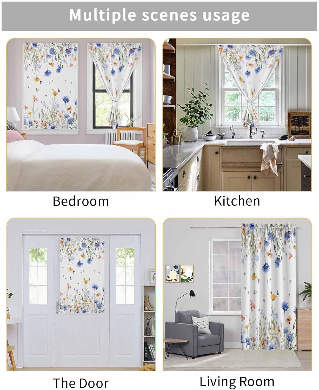 Spring Floral Self Adhesive Portable Curtains for Windows