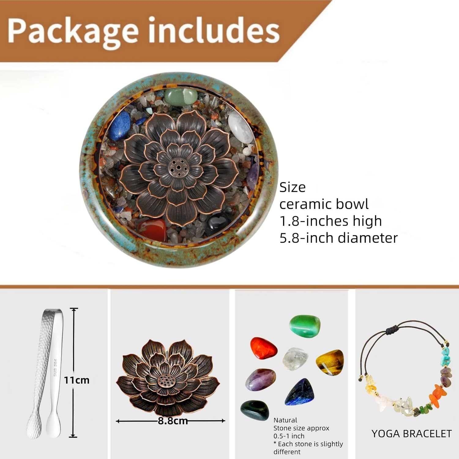 Blue Ceramic Incense Holder with Crystal Lotus and Accessories