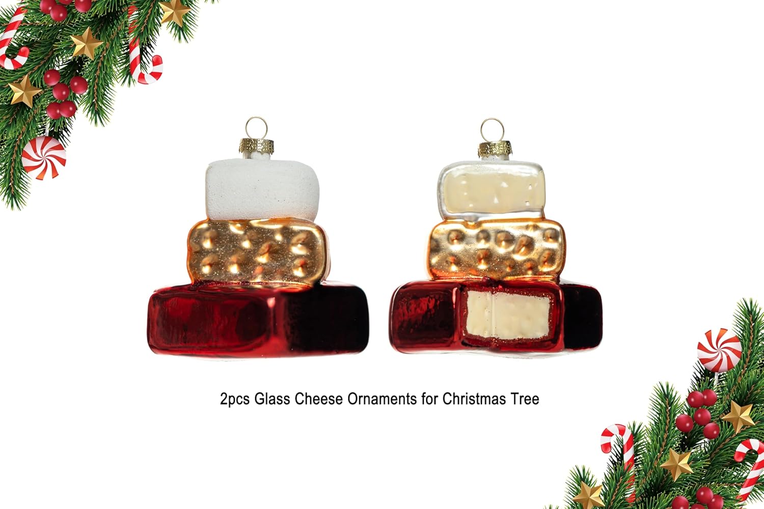 2 Count Glass Cheese Christmas Ornaments for Tree
