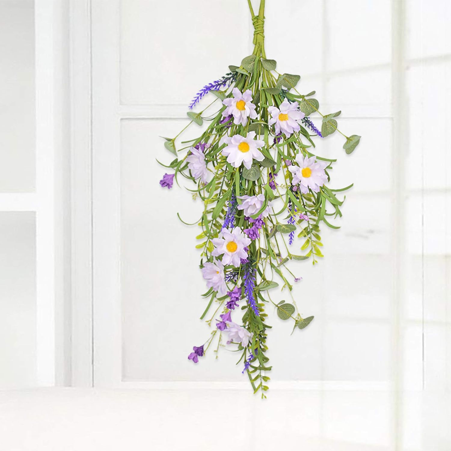 Artificial Daisy Teardrop Wreath for Front Door