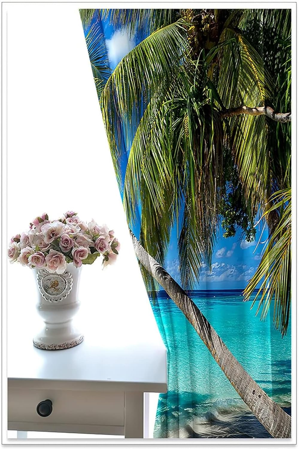 Homxi Kitchen Curtains 2 Pack Blackout with Coconut Trees and Ocean Landscape